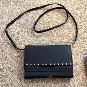 kate spade Black Leather Crossbody Bag with Diamond Accent